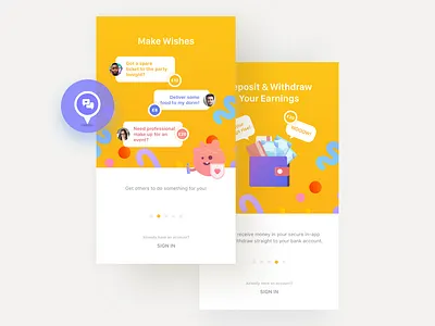 Wishu app: onboarding app categories filter illustrations ios map mobile offers onboarding search tutorial university wishes yellow