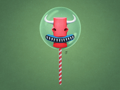 Magic Lollipop With A Taste Of A Wicked Bull bull character design clay horns illustration lollipop