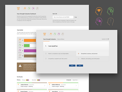 Team Strength Assessment Quiz / Dashboard dashboard personality product quiz team ui web design