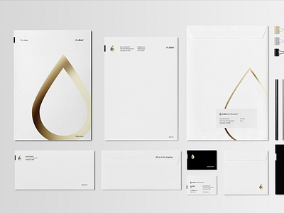 Aubío Stationery black brand identity branding business cards clean collateral design drop envelopes folder folders gold identity logo minimalist photography print simple stationery white