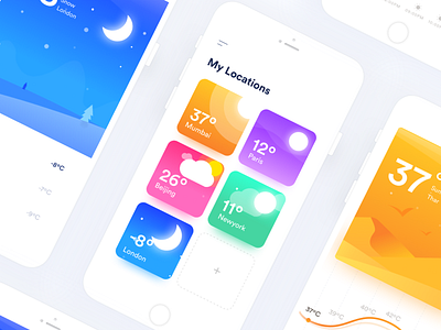 My Locations - Weather app card hello illustration ios ui ui ux design ux weather