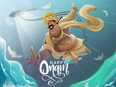 This Onam, Let's rebuild Kerala 2d digital painting happy illustration maveli onam