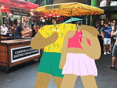 Borough Market in London - 4/5 borough market character design fashion green hawaiian shirt illustration juice london nike pink summer tourist united kingdom yellow