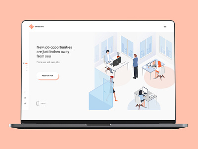 Swopp.me Landing page branding design illustration isometric job landing page navigation office slider typography ui vector