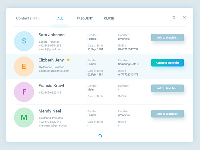 Contacts Details app clean contact list minimal ux ux design web design