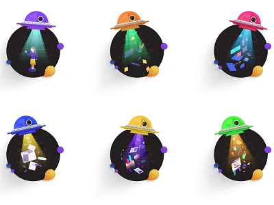 Alien Abduction Icons animation branding flat icon iconset illustration logo ui vector art web web illustration