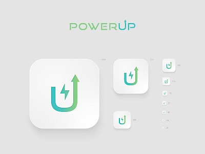 PowerUp - App Icon adobe afsal shaji app icon app logo app ui artblend battery logo green logo illustration logo logo design logo icon photoshop power logo powerup ux design