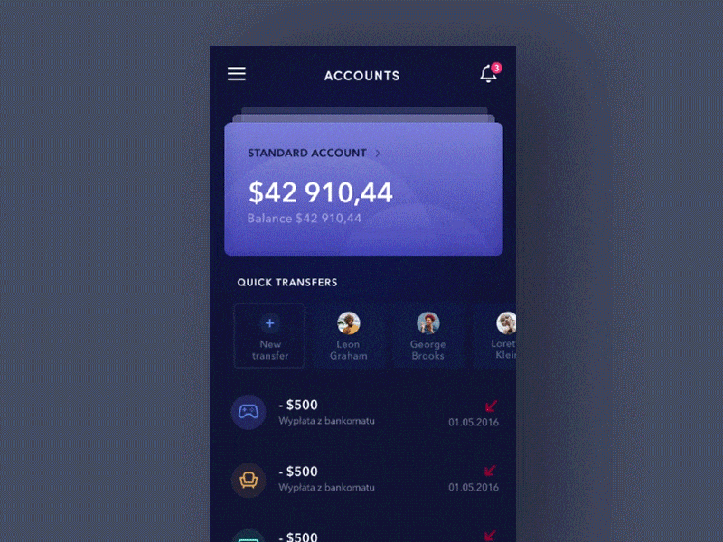 Card interaction animation interaction mobile principle ui wallet