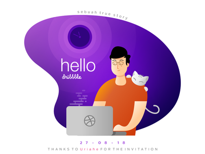 hello dribbble cat debut design graphic design illustration vector