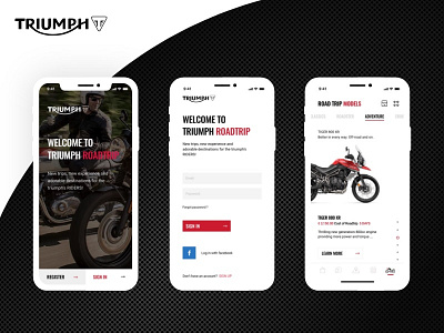 Triumph Roadtrip booking community interface design loyalty mobile app road trip ui ux