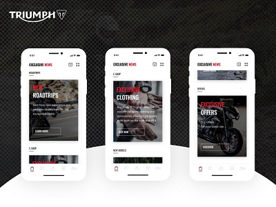 Triumph Roadtrip booking community interface design loyalty mobile app road trip ui ux