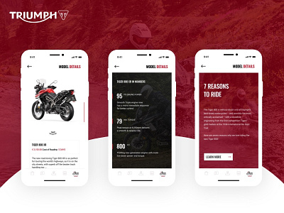 Triumph Roadtrip booking community interface design loyalty mobile app road trip ui ux