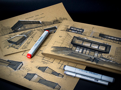 Sketch.vol2 / 2017-2018 architecture architecture design architecture visualization building concept concept design copic design elevation exterior illustration marker sketch sketchbook wip work in progress