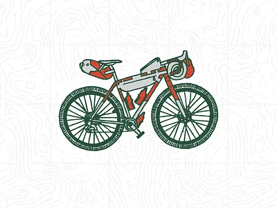 Gravel Grinder bike bikepacking drawn gray green grey hand illustration map poster red topo topography