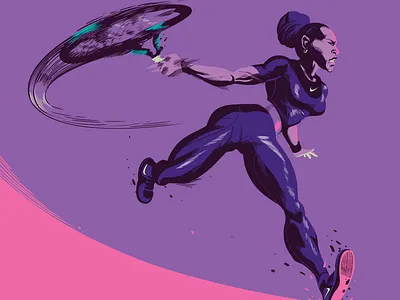 Serena Reloaded action athlete athletes colorful comic book style comics editorial illustration nike racket serena serena williams shoes sports superhero tennis