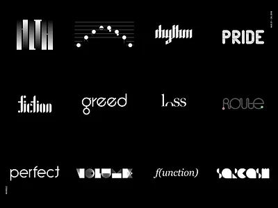 Wordzz Aug 18 arpeggio black branding fiction filthy function greed identity lettering letters logo loss perfect pride rhythm route sarcasm volume white words