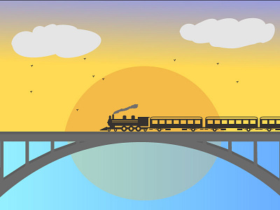 Train Bridge bridge colors design illustration nature silhouette sky train travel water