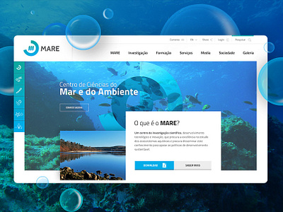MARE website design blue colors deep scroll design flat homepage interaction design ocean typography ui underwater ux web website banner website creator website design website homepage