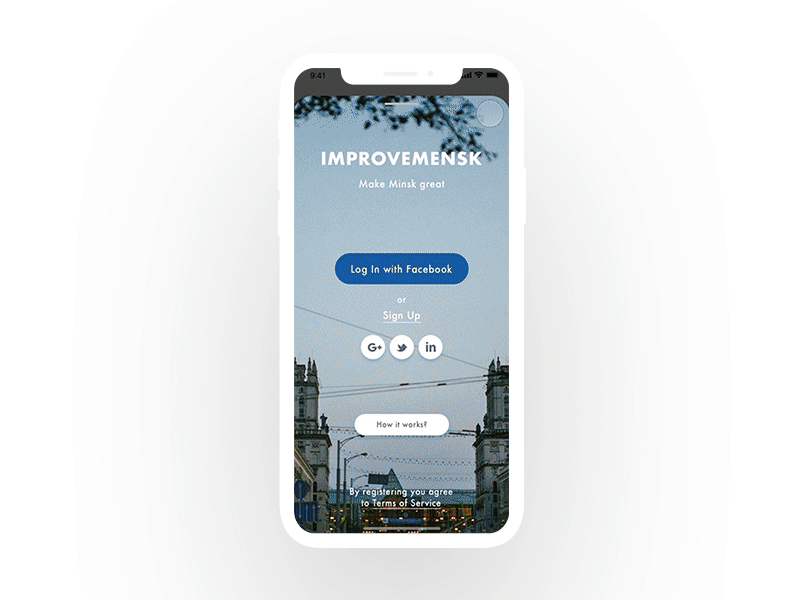 Improvemensk app animaiton app blue card city clean design donations illustration map minsk mobile progress bar sketch ui