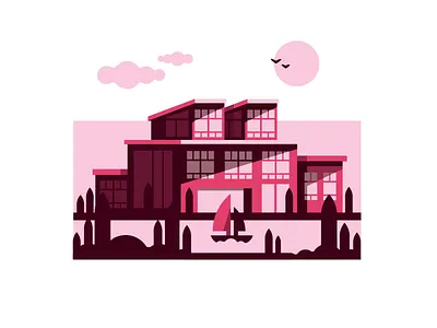 House boat building flat house illustration modern vector
