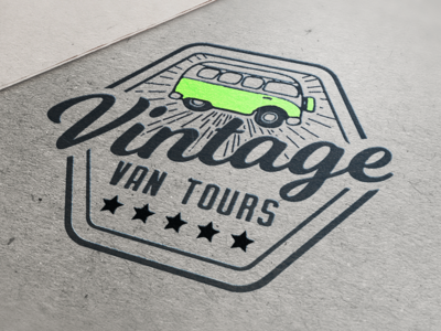 Vintage Van Tour Logo Design blue ridge creative marketing branding design graphic design illustration lo fi logo logo design logo mockup mockup design old school script font vintage vintage van tours volkswagen bus