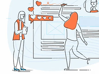 Likes for days brand characters colour and lines icon illustration likes lines minimal scribble social thumbprint ui