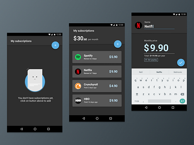 Subscriptions App android app design manager netflix subscriptions