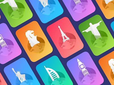 World Tour app iphone android brazil dubai nyc cards layout globe download free freebie gradients fluid material icon flat travel illustration futuristic friendly magazine photoshop sketch paris london singapore studio brillo india tourism shopping travel web mobile landing