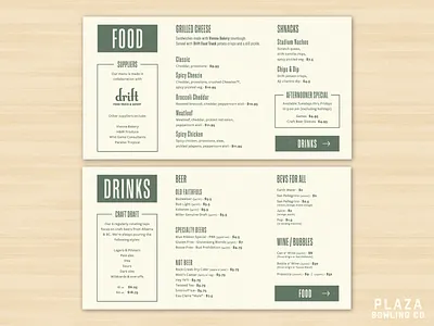 Plaza Bowling Co. Menu 50s bowling bowling alley brand branding drinks edmonton food food truck green menu menu card menu design restaraunt retro type