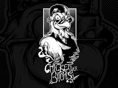 Chicken Over Bitches apparel character chicken commision custom illustration mascot print rapper style swag t shirt design