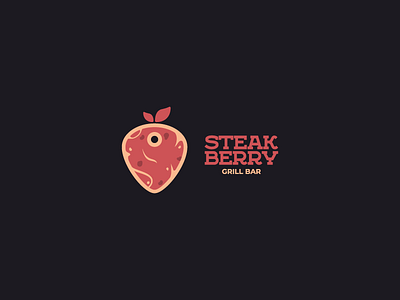 LOGO | STEAKBERRY bar berry flat illustration logo logotype minimalism steak strawberry typography