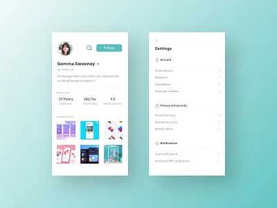 Daily UI #006 #007 - User profile and settings dailyui design profile settings sketchapp ui ux