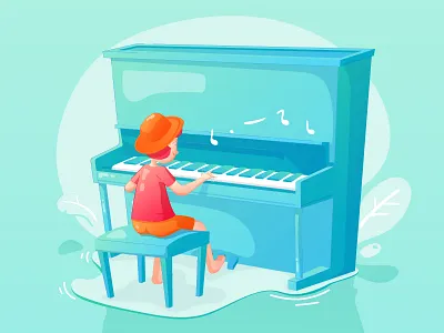 Kid playing piano character flat flat design flat illustration gradient illustration kid music pianist piano playing music