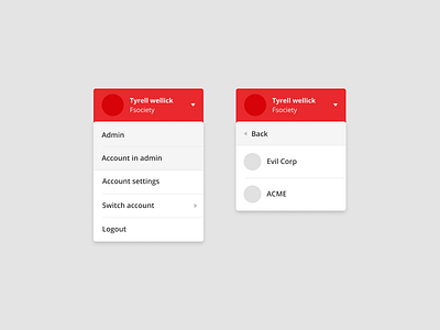 Switch Accounts accounts dropdown mrrobot switch ui uiux