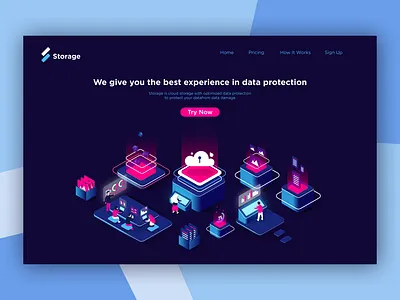 Cloud Storage Landing Page Exploration cloud hosting cloud service cloud storage data design illustration isometric storage ui uiux ux web web design