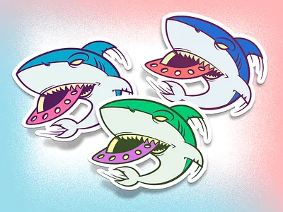 Space Shark stickers cartoon flying illustration saucer shark space sticker ufo vector vector art