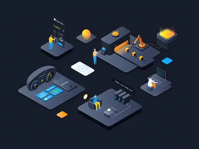 Isometric production color design develop experiment factory illustration isometric virtual assistant