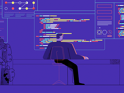 Process Data animation chair charachter design character code computer illustration man plant styleframe