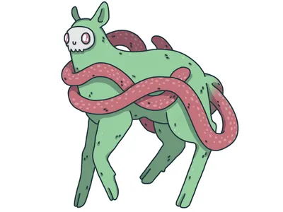 Tails animal art cartoon character creature design drawing green illustration krita latifundija pink