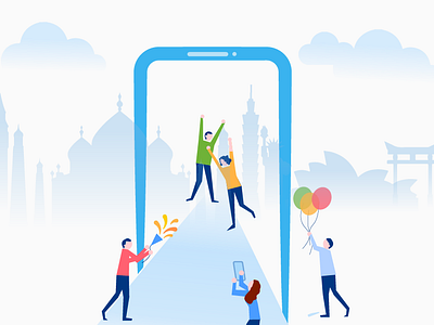 Welcome page illustration app celebration design phones ui welcome