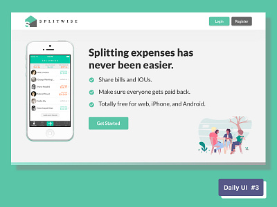 Landing page design - Splitwise - #Day003 app clean design ui ux