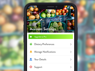 Daily UI 007 - Settings 007 app daily ui daily ui 007 fontawesome food app iphone x meal prep menu settings