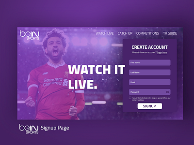 Daily UI Challenge #001 Signup page bein daily singup sport tv ui uichallenge uide uidesign ux