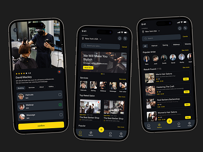 Barber Salon Booking Mobile App app design appointment barber app barber shop beauty app beauty salon booking booking app fashion app hair cut hair stylist ios app makeup man care salon app salon app concept salon booking ui ux