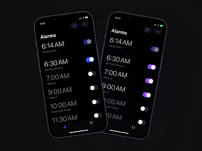 LiquidSleep Alarms alarm best blue branding clock dark design fitness inspiration ios morning purple routine toggle ui