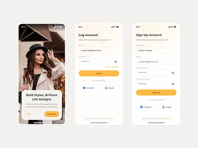 Fashion Mobile App UI Design change password create account ecommerce ui forgot password log in log out login page login screen mobile ui modern app ui registration reset password sing in sing up ui