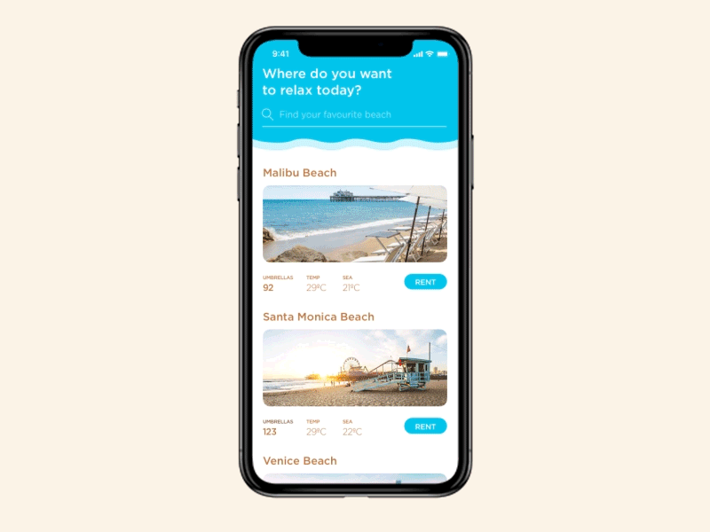 Umbrella Rentals Animation aftereffects animation app illustration interaction ios iphone mobile ui ux