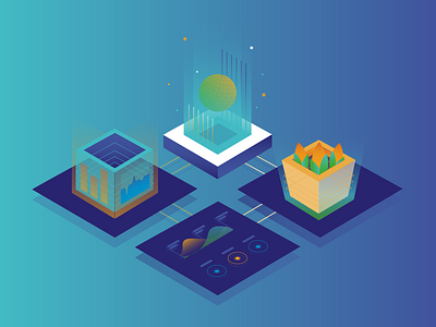 machine learning + data + food production agriculture data farming food science gradiant illustration isometric