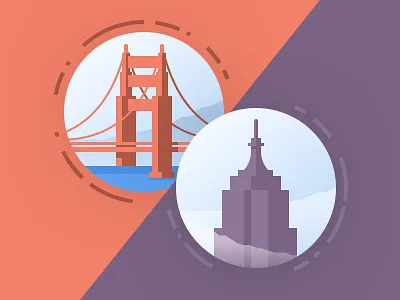 City Illustrations / Icons flat icon illustration new york ny orange purple san francisco sf shadow