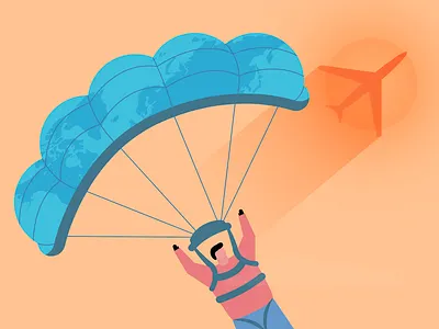 Sky Diving - [Another WIP] airplane diving girraffe graphic design illustration parachute peace sun sunset